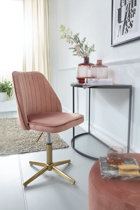 Rootz Swivel Desk Chair with Backrest - Height Adjustable Shell Chair - Rotatable Home Office Chair -  Pink Velvet Design - 120 kg Capacity