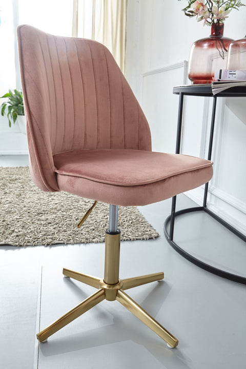 Rootz Swivel Desk Chair with Backrest - Height Adjustable Shell Chair - Rotatable Home Office Chair -  Pink Velvet Design - 120 kg Capacity