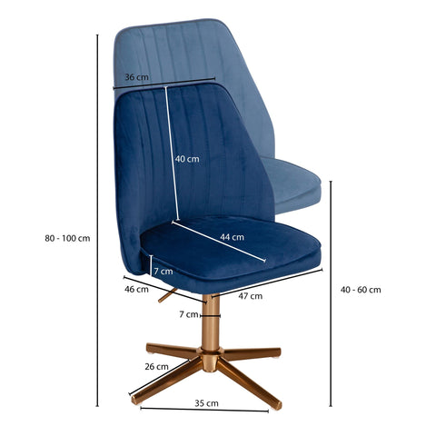 Rootz Swivel chair - Kitchen chair - Office chair - Shell chair - Adjustable - Design - Velvet - Blue - Modern