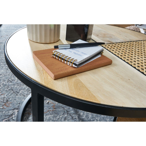 Rootz Coffee Tables - Coffee Tables - Set Of 2 - Side Tables - Solid Wood - Mango Wood - Rattan - Black - Brown