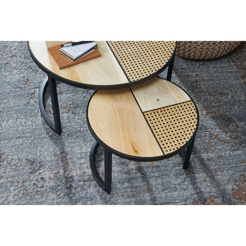 Rootz Coffee Tables - Coffee Tables - Set Of 2 - Side Tables - Solid Wood - Mango Wood - Rattan - Black - Brown