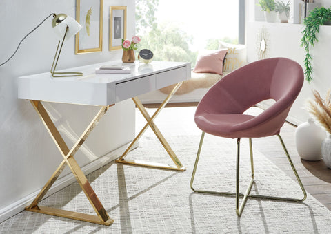 Rootz Desk - Golden Metal Legs - Modern Design Computer Desk - Office Desk with Drawers - Wood High Gloss White - 118x76x57 cm