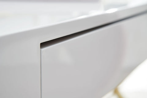 Rootz Desk - Golden Metal Legs - Modern Design Computer Desk - Office Desk with Drawers - Wood High Gloss White - 118x76x57 cm