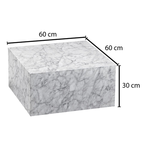 Rootz Coffee Table - Marble Look Design - Cube Square Living Room Table - Lounge Side Table - White High Gloss - 60x30x60 cm