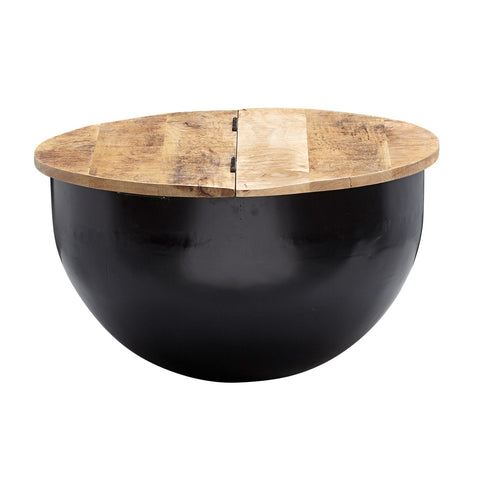 Rootz Coffee table - Storage space - Coffee table - Side table - Round - Black - Brown - Mango wood - Metal - 60 x 60 x 34 cm