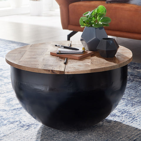 Rootz Coffee table - Storage space - Coffee table - Side table - Round - Black - Brown - Mango wood - Metal - 60 x 60 x 34 cm
