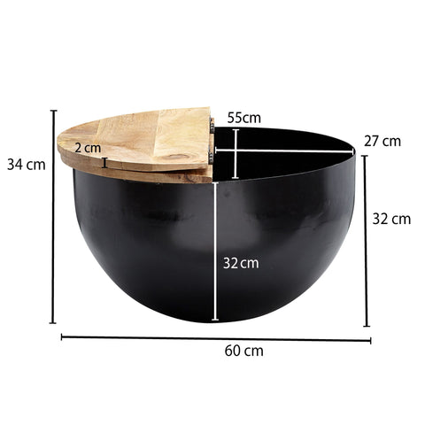 Rootz Coffee table - Storage space - Coffee table - Side table - Round - Black - Brown - Mango wood - Metal - 60 x 60 x 34 cm