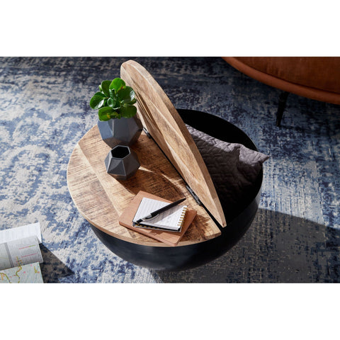 Rootz Coffee table - Storage space - Coffee table - Side table - Round - Black - Brown - Mango wood - Metal - 60 x 60 x 34 cm