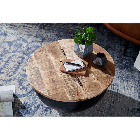 Rootz Coffee table - Storage space - Coffee table - Side table - Round - Black - Brown - Mango wood - Metal - 60 x 60 x 34 cm