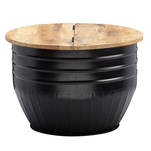 Rootz Coffee table - Storage space - Coffee table - Side table - Round - Black - Brown - Mango wood - Metal - 60 x 60 x 41 cm