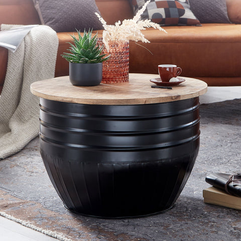 Rootz Coffee table - Storage space - Coffee table - Side table - Round - Black - Brown - Mango wood - Metal - 60 x 60 x 41 cm