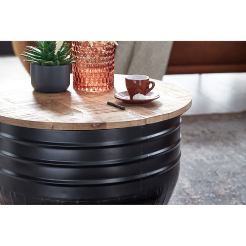 Rootz Coffee table - Storage space - Coffee table - Side table - Round - Black - Brown - Mango wood - Metal - 60 x 60 x 41 cm