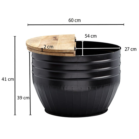 Rootz Coffee table - Storage space - Coffee table - Side table - Round - Black - Brown - Mango wood - Metal - 60 x 60 x 41 cm