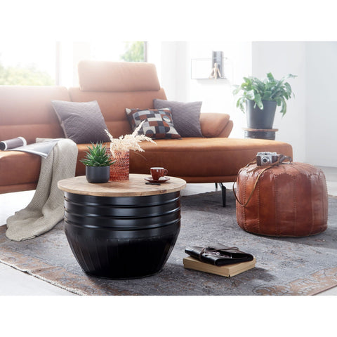 Rootz Coffee table - Storage space - Coffee table - Side table - Round - Black - Brown - Mango wood - Metal - 60 x 60 x 41 cm