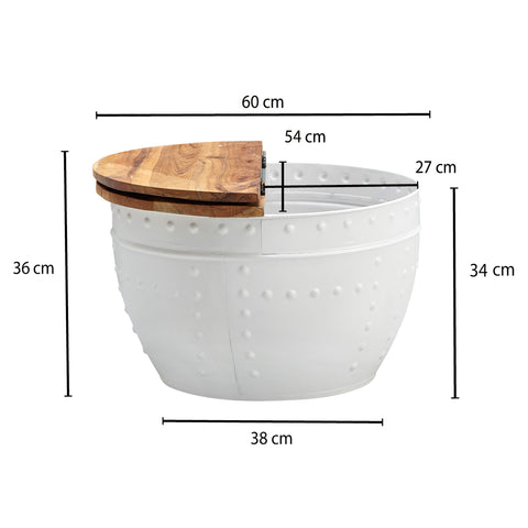 Rootz Industrial Round Coffee Table - Mango Wood and Metal - White - Design Living Room Table with Storage - Modern Lounge Sofa Table - 60x36x60 cm