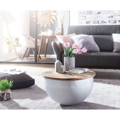 Rootz Coffee Table - Coffee Table - Round Table - Side Table - Storage Space - Solid Mango Wood - Recycled Wood - Black/White - 60 x 60 x 34 cm