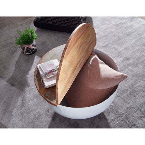 Rootz Coffee Table - Coffee Table - Round Table - Side Table - Storage Space - Solid Mango Wood - Recycled Wood - Black/White - 60 x 60 x 34 cm