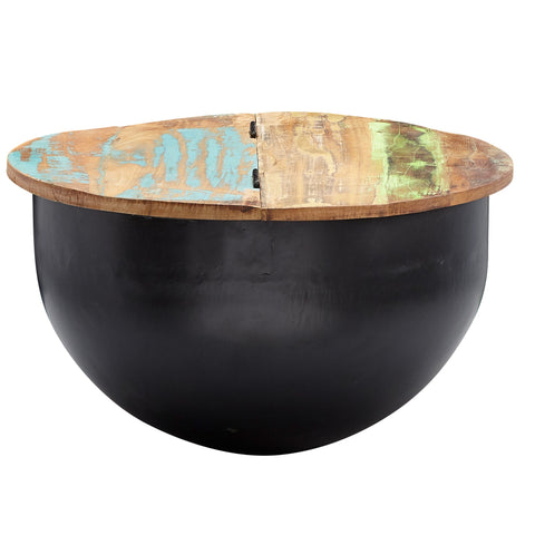 Rootz Coffee Table - Coffee Table - Round Table - Side Table - Storage Space - Solid Mango Wood - Recycled Wood - Black/White - 60 x 60 x 34 cm