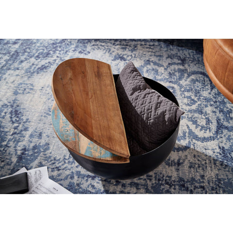 Rootz Coffee Table - Coffee Table - Round Table - Side Table - Storage Space - Solid Mango Wood - Recycled Wood - Black/White - 60 x 60 x 34 cm