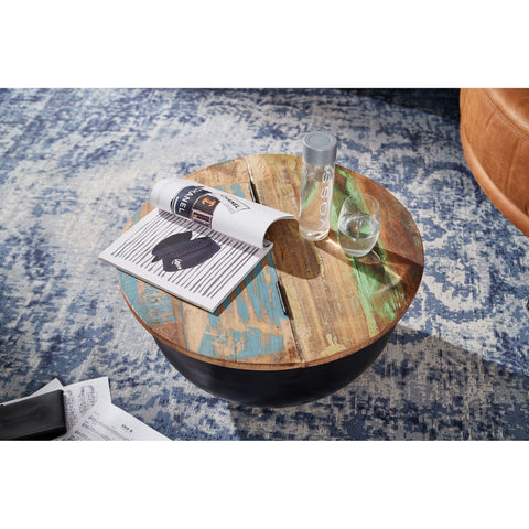 Rootz Coffee Table - Coffee Table - Round Table - Side Table - Storage Space - Solid Mango Wood - Recycled Wood - Black/White - 60 x 60 x 34 cm