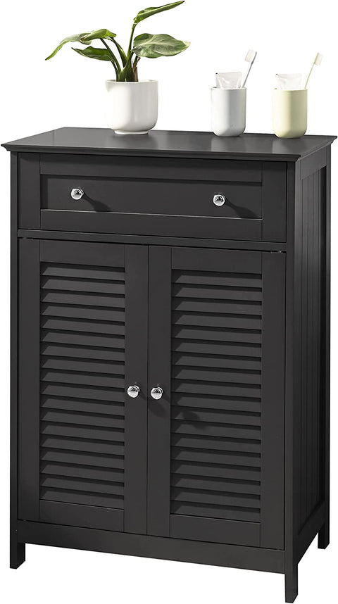 Rootz Bathroom Cabinet - Bathroom Storage - Cabinet Cupboard with Drawer and Double Shutter Doors - Dark Grey