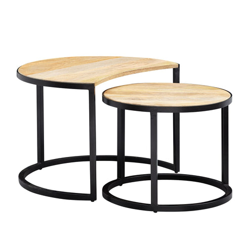 Rootz Coffee Tables - Set Of 2 - Coffee Tables - Round Tables - Brown - Black - Solid Mango Wood - Metal