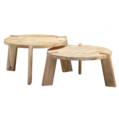 Rootz Living Room Tables - Round Nesting Side Table - 2-Piece Placemat Coffee Table Set - Light Mango Solid Wood