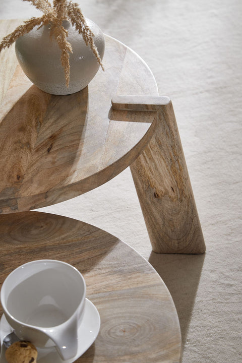 Rootz Living Room Tables - Round Nesting Side Table - 2-Piece Placemat Coffee Table Set - Light Mango Solid Wood