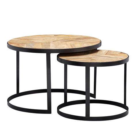 Rootz Coffee Tables - Set Of 2 - Coffee Tables - Round Tables - Brown - Black - Solid Mango Wood - Acacia Wood - MDF
