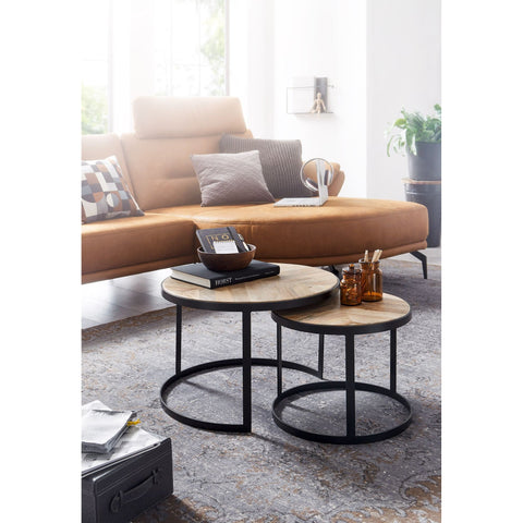 Rootz Coffee Tables - Set Of 2 - Coffee Tables - Round Tables - Brown - Black - Solid Mango Wood - Acacia Wood - MDF