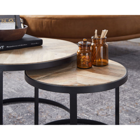 Rootz Coffee Tables - Set Of 2 - Coffee Tables - Round Tables - Brown - Black - Solid Mango Wood - Acacia Wood - MDF