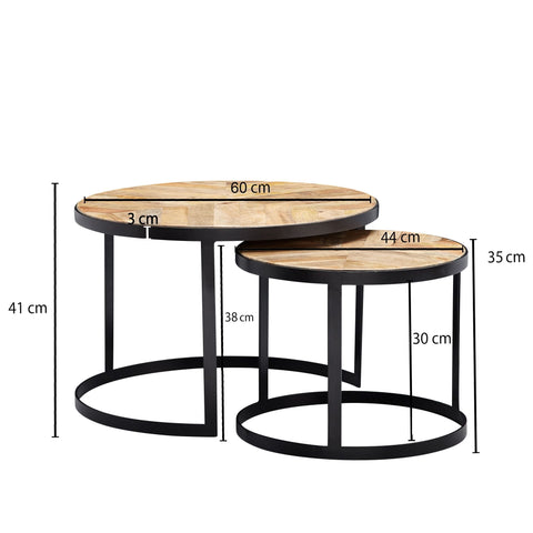 Rootz Coffee Tables - Set Of 2 - Coffee Tables - Round Tables - Brown - Black - Solid Mango Wood - Acacia Wood - MDF