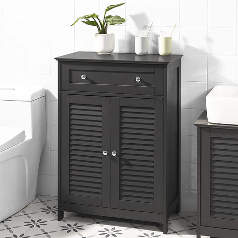 Rootz Bathroom Cabinet - Bathroom Storage - Cabinet Cupboard with Drawer and Double Shutter Doors - Dark Grey