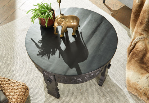 Rootz Coffee Table - Mango Solid Wood Round Table in Black - Oriental Living Room Table - Lounge Table with Solid Wood Design - 60x36x60cm