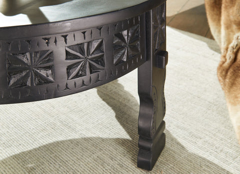 Rootz Coffee Table - Mango Solid Wood Round Table in Black - Oriental Living Room Table - Lounge Table with Solid Wood Design - 60x36x60cm