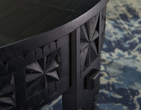 Rootz Coffee Table - Mango Solid Wood Round Table in Black - Oriental Living Room Table - Lounge Table with Solid Wood Design - 80x36x80cm