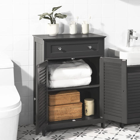 Rootz Bathroom Cabinet - Bathroom Storage - Cabinet Cupboard with Drawer and Double Shutter Doors - Dark Grey