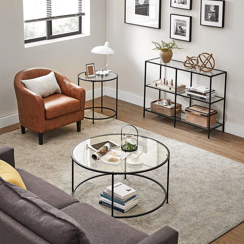 Rootz Console Table - Console Table - Side Table - with Tempered Glass - Modern - Black - 100 x 30 x 73 cm