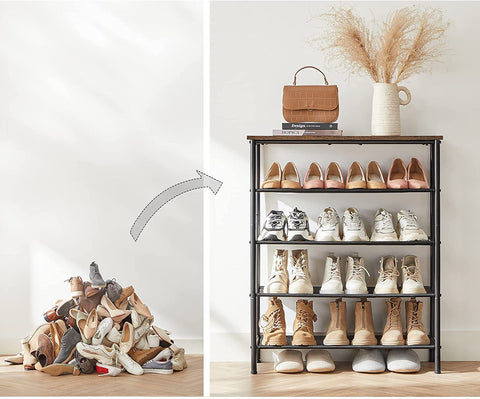 Rootz Shoe Rack - Shoe Stand - Shoe Shelf - with 4 Shelves - Standing - Industrial - Brown and Black - 75 x 30 x 91 cm