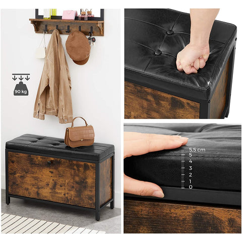 Rootz Shoe Bench - Shoe Cabinet - Storage - 6 Pairs of Shoes - Industrial - 80 x 30 x 51 cm - Brown - Black