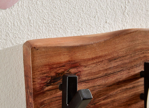 Rootz Coat Rack - Acacia Solid Wood with Metal - Wall-Mounted Hook Rail - Wood Hall Coat Rack - 60x17x9cm