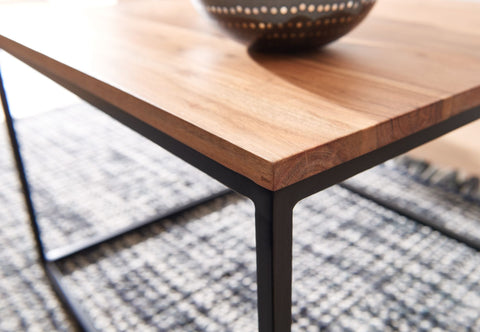 Rootz Coffee Table - Acacia Wood with Metal Frame - Industrial Style Living Room Table - Solid Wood Coffee Table - 60x60x41cm