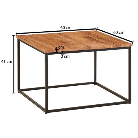 Rootz Coffee Table - Acacia Wood with Metal Frame - Industrial Style Living Room Table - Solid Wood Coffee Table - 60x60x41cm