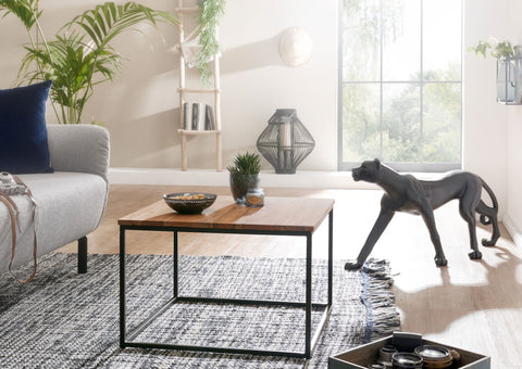Rootz Coffee Table - Acacia Wood with Metal Frame - Industrial Style Living Room Table - Solid Wood Coffee Table - 60x60x41cm