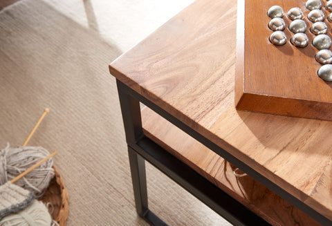 Rootz Industrial Coffee Table - Solid Wood and Metal - Acacia Living Room Table with Storage - 100x60x45 cm
