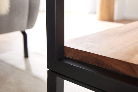 Rootz Industrial Coffee Table - Solid Wood and Metal - Acacia Living Room Table with Storage - 100x60x45 cm