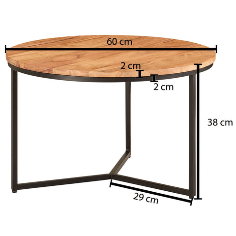Rootz Round Coffee Table - Acacia Solid Wood and Metal Design - Stylish Small Table for Living Room - 60x60x38 cm