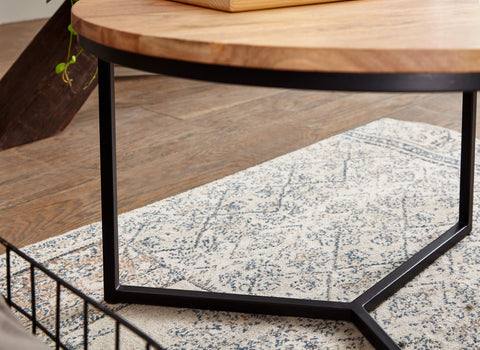 Rootz Round Coffee Table - Acacia Solid Wood and Metal Design - Stylish Small Table for Living Room - 60x60x38 cm