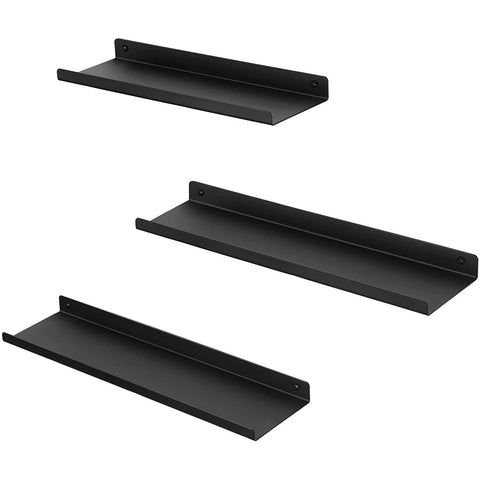 Rootz Wall Shelves - Set Of 3 - Metal - Book Shelves - Black - Floating - Various Sizes