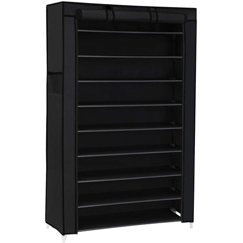 Rootz Shoe Rack - Shoe Cabinet - 10 Levels - Fabric - 40 Pairs of Shoes - Black - 88 x 28 x 160 cm